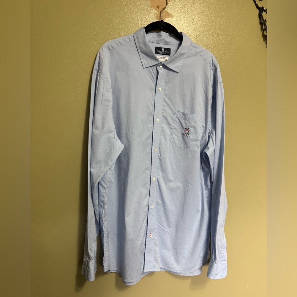 Psycho Bunny‎ button-up blue long-sleeve men's dress shirt, Size 2XL